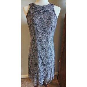 Vintage 90s Y2K Dress Barn Size 10 Shimmer Lace Silver Grey Fitted Midi Dress